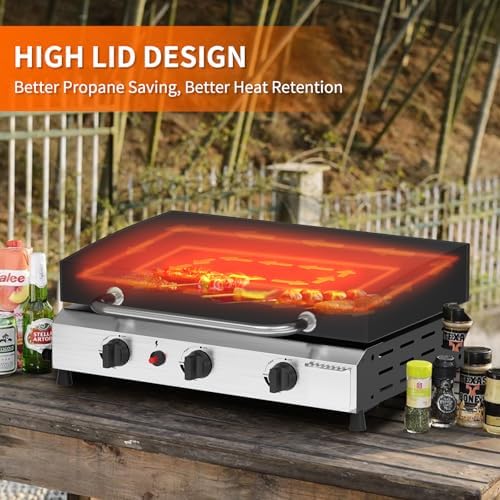 SKOK 3 Burner Gas Griddle with Hood- 23.3 Inch Outdoor Propane Griddle-45000 BTU Propane Fuelled, Portable Flat Top Gas Grill Camping Griddle with Lid - Image 3