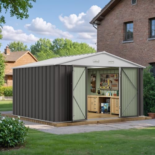 JUMMICO 10x8 FT Outdoor Storage Shed, Gray by JUMMICO