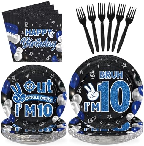 96 Pcs Bruh 10th Birthday Decorations for Boys for Boys Serves 24 by Greencian