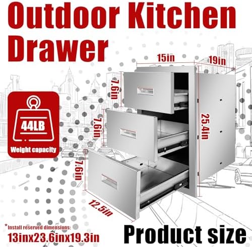 Outdoor Kitchen Triple Layer Drawer 15'' W x 25.4'' H x 19'' D Flush Mount BBQ Access Drawers Stainless Steel BBQ Island Drawers with Handle Suitable for Outdoor Kitchen Island Grill Station - Image 3