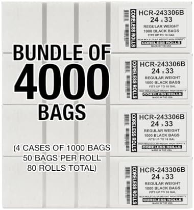 Aluf Plastics 16 Gallon 6 Micron (eq) Black Trash Bags 24" x 33" 4000 Count - Image 2