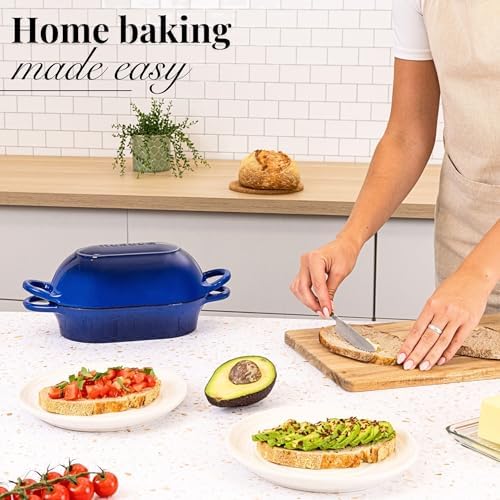 Dutch Oven For Sourdough Bread Baking – Enamelled Cast Iron Bread Loaf Pot – Oven Safe Non Stick Bread Pot – Rectangular, Dark Blue, 24cm x 16cm – by Nuovva - Image 3