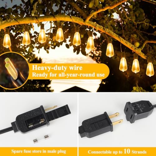 Brightever 150FT Outdoor String Lights 77 Bulbs, 2200K Amber Lights - Image 7