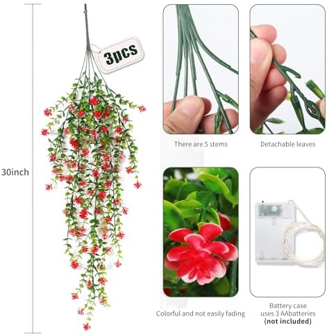 RECUTMS Vine Plant Fake Fern Plants Fall Faux Artificial Hanging Vines 3Pcs - Image 2
