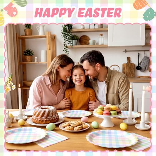 Roshtia 120 Pcs Pastel Gingham Paper Plates and Napkins Set - Image 3
