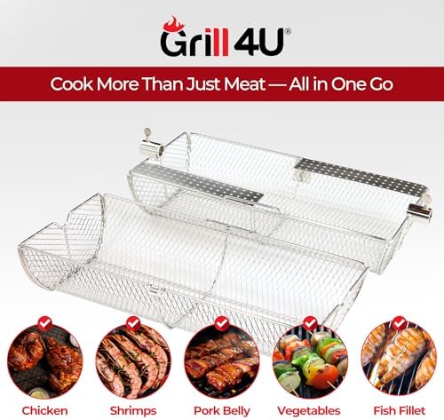 Rotisserie Basket for Outdoor Grill (15.4" x 6.8" x 6.4") - Heavy Duty Stainless Steel BBQ Basket with Reinforced Latch & Safety-Smooth Edges - Splits Apart for Easy Cleaning - Fits Most Grills - Image 3