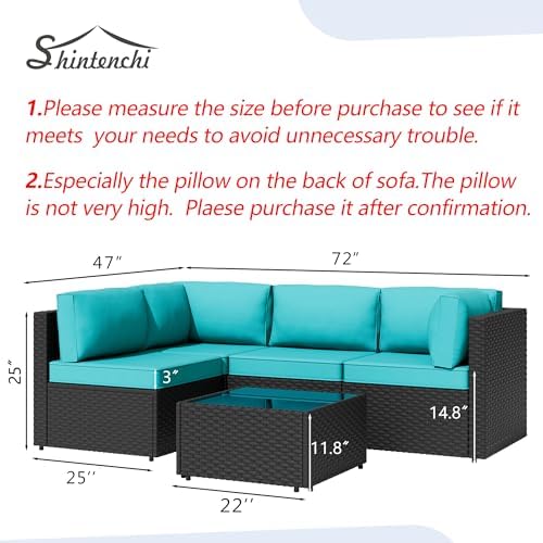 Shintenchi 5 Piece Outdoor Patio Furniture Set with Black PE Rattan, Blue - Image 5