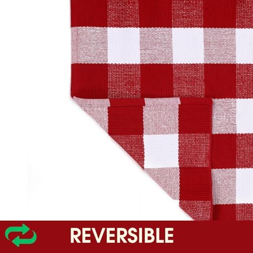 Christmas Red and White Plaid Rug 8x10 ft, Extra Large Cotton Hand-Woven Buffalo Check Area Rug for Living Room, Bedroom, Patio, Christmas Holiday Farmhouse Decor, Washable Outdoor Indoor Carpet - Image 7