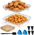 Air Fryer Rack Square,8.2 inch Stainless Steel Air Fryer Grill Basket with 25pcs Liners Stackable,6-8 QT Air Fryers Accessories for Cosori, Instant Vortex 6QT XL, Ninja Pro XL 6.5 QT by OFFKITSLY