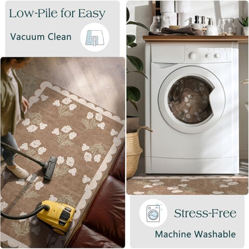 3x4 Floral Entry Rug - Small Washable Indoor Outdoor Mats for Front Door Non-Slip Porch Rug Tan Boho Neutral Farmhouse Throw Rugs for Living Room Bedroom Entryway Kitchen Office Porch Decor - Image 7