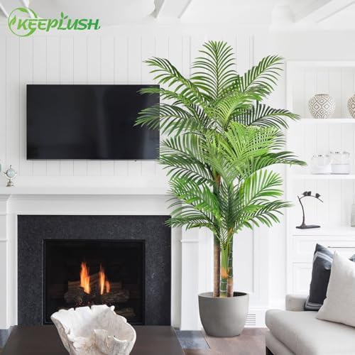 6ft Tall Triple Golden Cane Palm Artificial Tree 72inch Large Tropical Palm Tree UV Resistant Fake Plant in Pot for Indoor Outdoor Big House Living Room Outside Patio Office Home Decor 2Pack - Image 3