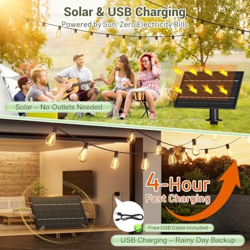 100FT Solar Outdoor String Lights with 36+2 Edison Shatterproof Waterproof Bulbs, 2200K Commercial Grade Patio Lights, Heavy Duty Outside Hanging for Garden Porch Deck Decor - Image 4