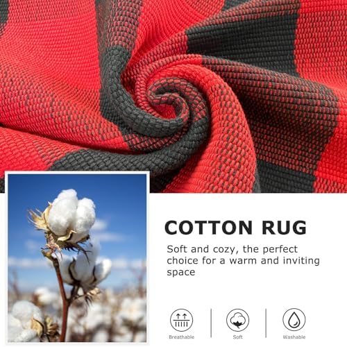 IOHOUZE Christmas Buffalo Plaid Outdoor Rug 4x6, Washable, Red Black - Image 6