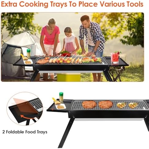 KOCASO Foldable Charcoal BBQ Grill with Shelf Stainless Steel Grill Net Easy Setup Portable Tabletop Barbecue Grill for Camping Picnic Outdoor Party Backyard - Image 6