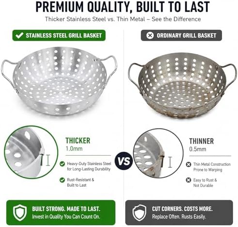 Grill Basket for Outdoor– Stainless Steel Grill Basket for Vegetables, Seafood & Small Foods, Durable BBQ Cooking Accessory for Charcoal and Gas Grills - Image 3