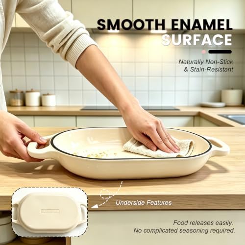 Oval Cast Iron Dutch Oven, Sourdough Bread Baking Pan with Lid, White - Image 6