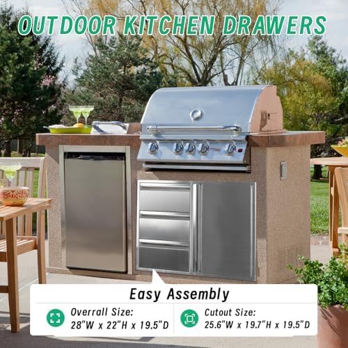Outdoor Kitchen Door Drawer Combo Cabinet, 28"x 22"x 19.5" Right Access Door Combo Cabinet & Built-in Triple Drawers for Patio Grill Station, Outdoor Kitchen Island (Drawer and Right Door Combo) - Image 5