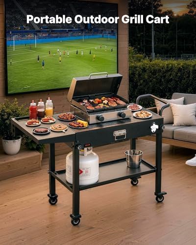 VEVOR Outdoor Grill Cart, 31.0 x 17.0 inch Tabletop Size Grilling Table, Foldable Outdoor Cooking Table with Tissue Holder, Hooks, Wheels, Side Table, BBQ Prep Tables for Picnic, Kitchen, Courtyard - Image 2