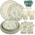 Kochorie 144 Pieces Floral Party Supplies, Sage Green Flower Tableware Sets Including Disposable Paper Plates Napkins Cups Forks Serves 24 for Wedding Baby Shower Birthday Party Decorations by Kochorie