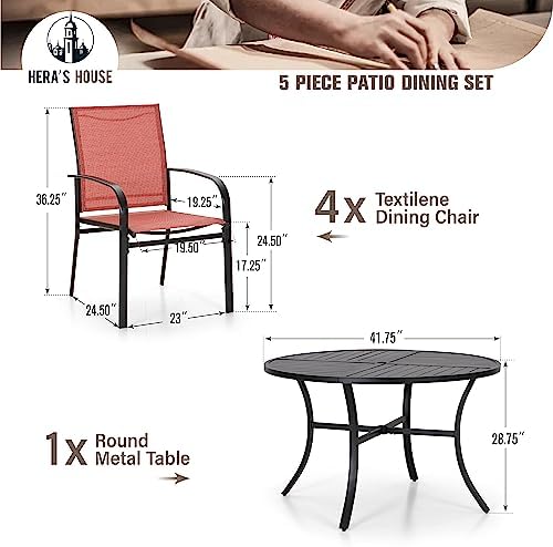 HERA'S HOUSE 5pc Patio Dining Set for 4, 42" Round Metal Table - Image 6