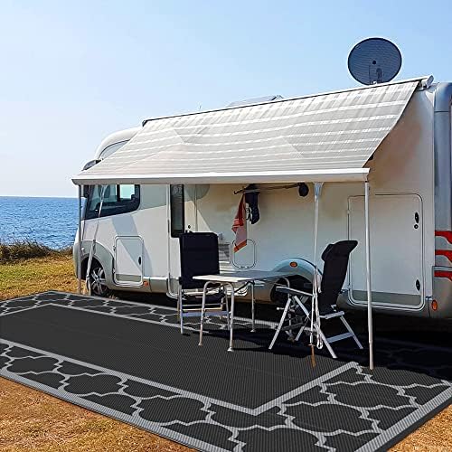 GENIMO Outdoor Rug, Waterproof Plastic Rugs 9'x18' for Camping Black Gray - Image 6