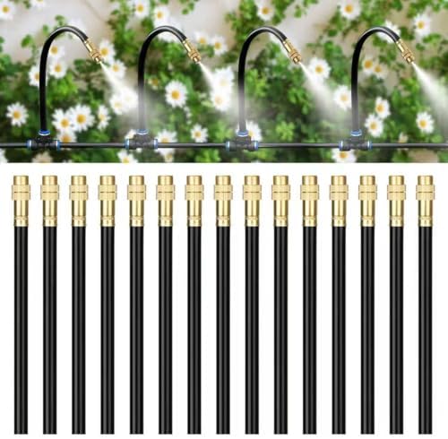 Brass Misting Nozzles for 1/4 Inch Drip Irrigation Tubing, 360° Adjustable Rotating Sprayers for Garden, Greenhouse & Outdoor Cooling, 15 Pack by HEKIWAY
