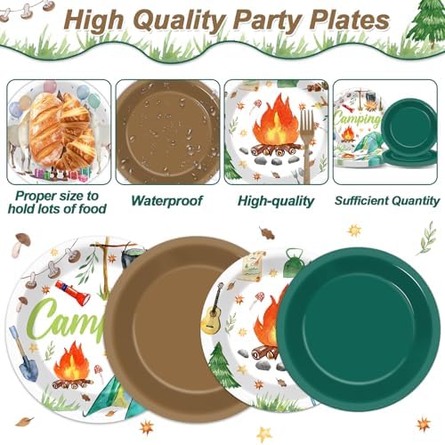 96 Pcs Camping Birthday Party Decorations Camping Plates and Napkins Camper Paper Plates Camp Adventure Disposable Tableware for Boys Girls Campfire Birthday Party Decoration Serve 24 Supplies Camper - Image 3
