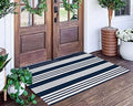 Blue and White Outdoor Rug 24"x51"Washable Cotton Farmhouse Front Porch Rug by BUAGETUP