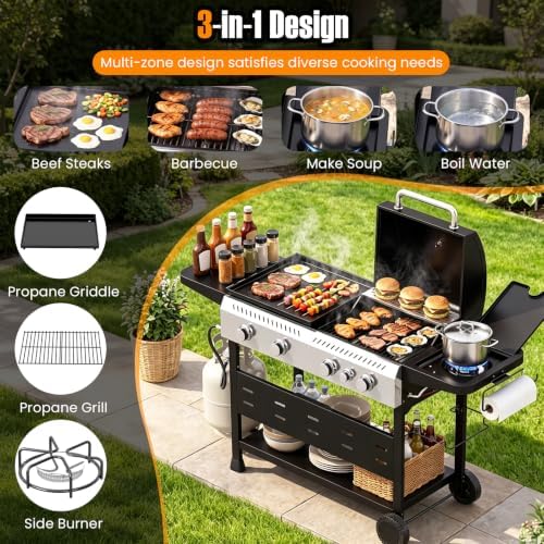GIANTEX 5-Burner Propane Gas Grill and Griddle Combo with Side Burner - Image 3