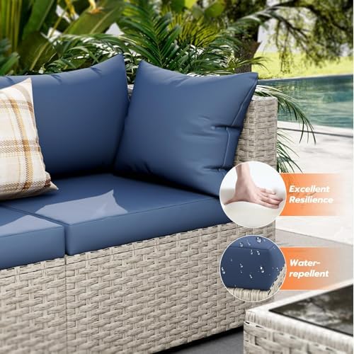 UDPATIO Outdoor Patio Furniture Set 7 Pcs Wicker Sectional Sofa Blue - Image 2