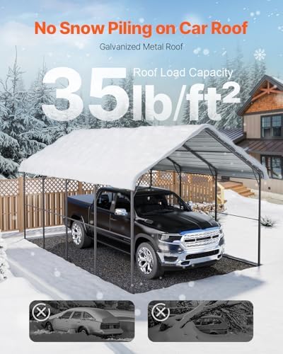 VEVOR Heavy Duty Metal Carport, 12' x 20' Outdoor Carport with Galvanized Steel Frame & Roof, Car Tent Garage Shade with Removable Sidewalls, Multi-Use Car Shelter for Pickup, Boat, Car & Tractors - Image 4
