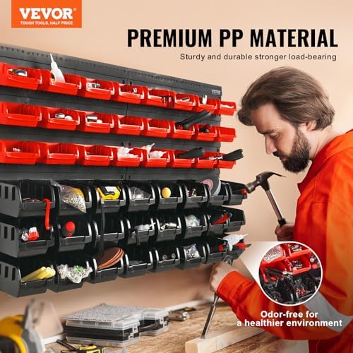 VEVOR 48-Bin Wall Mounted Storage Bins Parts Rack Organizer Garage Shop Tool Organizer for Screws, Nuts, Bolts, Nails, Beads, and Small Hardware Parts, With Wall Panels - Image 2