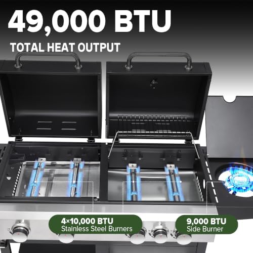 4‑Burner Gas Grill and Griddle Combo with Side Burner, 49,000 BTU - Image 4