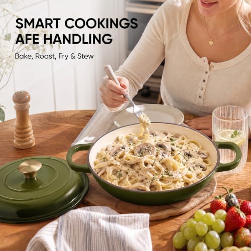 Dutch Oven Enameled Cast Iron with Lid - Big Dual Handles - Oven Safe up to 500°F - Classic Round Pot for Versatile Cooking 3 QT Shallow Pot Golden Green - Image 7