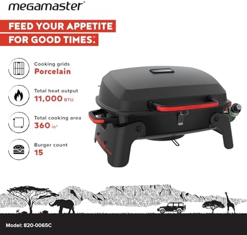 Megamaster Tabletop 1 Burner Gas Grill, Foldable Legs with Warming Rack - Image 2