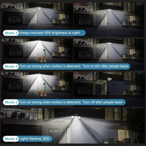 Solar Lights Outdoor, 288 LED 2800LM Motion Sensor Outdoor Light with Remote Control, 4 Heads IP65 Waterproof Solar Flood Security Lights for Outside Patio Wall -6PACK - Image 3