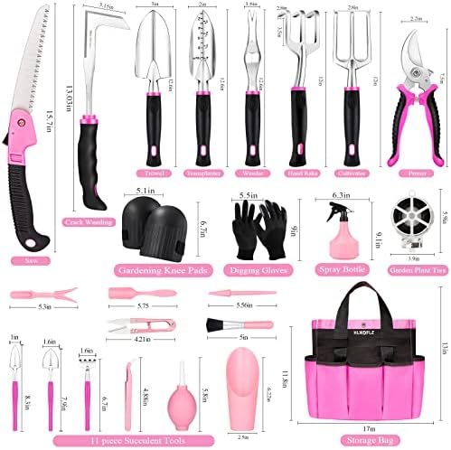 Pink Garden Tool Set Gardening Items for Women - 24PCS Heavy Duty Garden Tools with Detachable Storage Bag, Succulent Tool Set, Weeder - Image 2