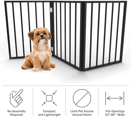 Pet Gate - 3-Panel Indoor Foldable Dog Fence for Stairs, Hallways, or Doorways - 54x24-Inch Wood Freestanding Dog Gates by PETMAKER (Black) - Image 2