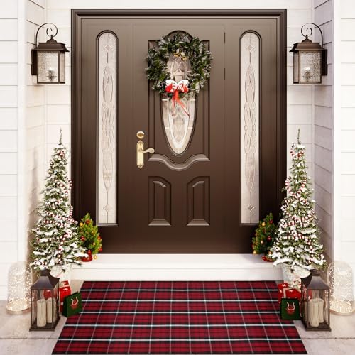 OJIA Christmas Door Mats Outdoor Rug 3'x5' Red Plaid Rug Front Porch Rug - Image 6