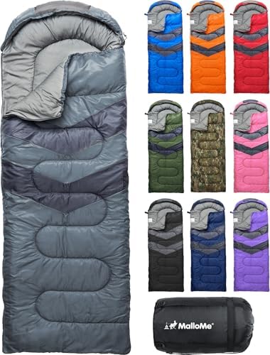 MalloMe Sleeping Bags for Adults Cold Weather & Warm - Backpacking Camping Sleeping Bag for Kids 10-12, Girls, Boys - Lightweight Compact Camping Essentials Gear Accessories Hiking Sleep Must Haves by MalloMe