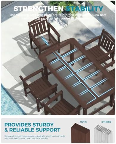 Ciokea HDPE Outdoor Dining Set of 4, Patio Table and Chairs Sets, Brown - Image 5