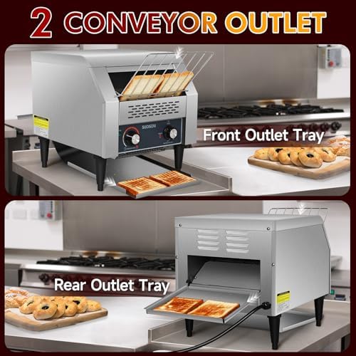 Commercial Toaster 300 Slices/Hour Industrial Conveyor Toaster 1900W Stainless Steel Restaurant Toasters for Croissants Toast Bun Bagel Bread - Image 6