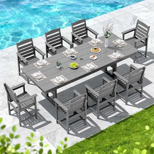 SERWALL Patio HDPE Dining Chairs Set of 2 with Arms, Grey - Image 6