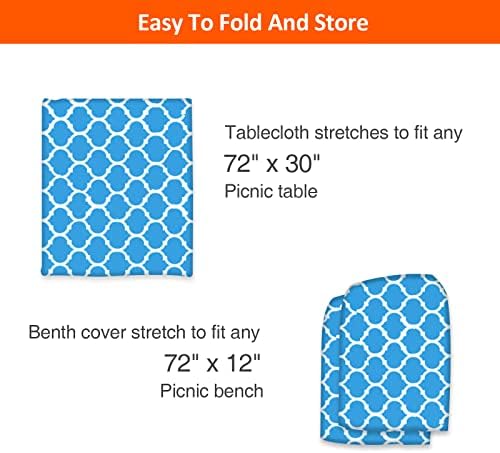 6ft 72in Picnic Table and Bench Cover, 3 Pack, Blue-White Moroccan - Image 5