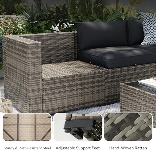 Aoxun Patio Furniture Sets, 15-Piece Outdoor Patio Furniture with 44'' Propane Gas Firepit Table, Wicker Outdoor Conversation Set Sectional Sofa for Backyard, Poolside - Image 6
