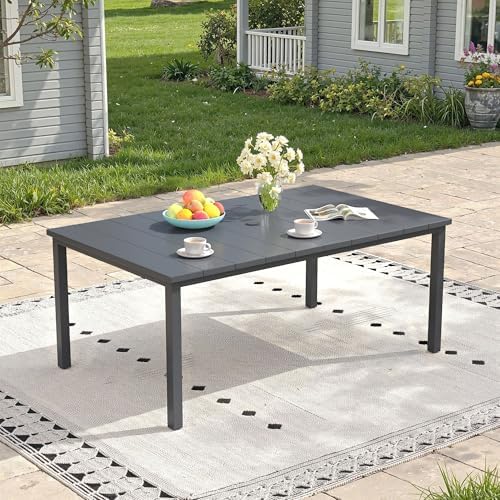 Outdoor Dining Table for 6, 63" Rectangle Outdoor Table with Adjustable Umbrella Hole, All-Weather Metal Patio Dining Table for Lawn Garden Backyard Deck, Dark Grey by ProvideOutdoorSolutions