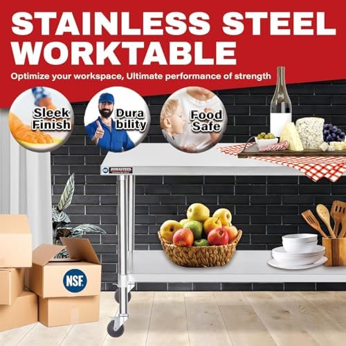 DuraSteel 30x48 NSF Stainless Steel Cart Work Table - Heavy Duty Rolling Food Prep Table Countertop Island - Metal Utility Cart on Wheels Caster, Grill Stand Storage Outdoor Kitchen Tables Bar Top - Image 4