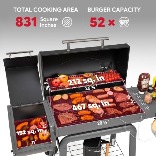 Feasto 30'' Charcoal Grill w/Offset Smoker, Digital Display & Meat Probes - Image 3
