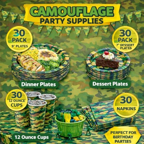120 Pcs Camo Birthday Party Supplies Serves 30 - Plates, Cups, Napkins Set - Image 2