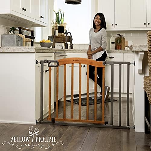 Summer Infant Anywhere Decorative Walk-Thru Pet and Baby Gate, 28” - 42.5” Wide, 30" Tall, Pressure Mounted, Insall In-between Rooms and Doorways, Walnut Wood with Metal Charcoal Accents - Image 4